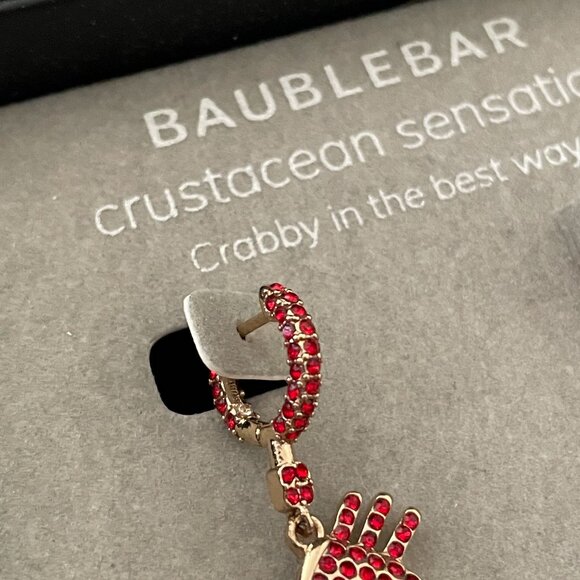 NIB Baublebar Crustacean Sensation Red Crystal Crabs Pierced Hoop Drop Earrings - Picture 3 of 5